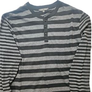 Slate & Stone Shirt Mens 2XL Gray Black Striped Long Sleeve Henley Cotton Top